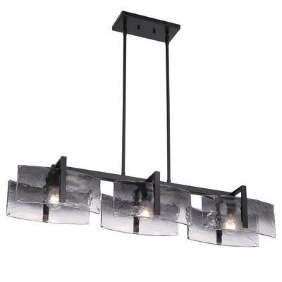 Aenon 3-light Island Light in Matte Black with Smokey Water Glass - - Golden Lighting