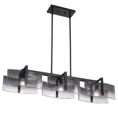 Aenon 3-light Island Light in Matte Black with Smokey Water Glass - - Golden Lighting
