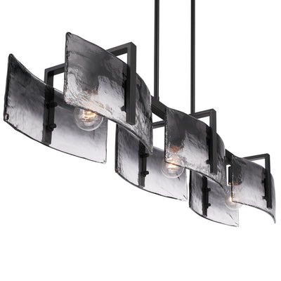 Aenon 3-light Island Light in Matte Black with Smokey Water Glass - - Golden Lighting
