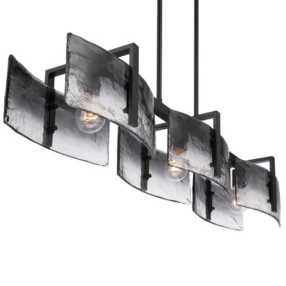 Aenon 3-light Island Light in Matte Black with Smokey Water Glass - - Golden Lighting