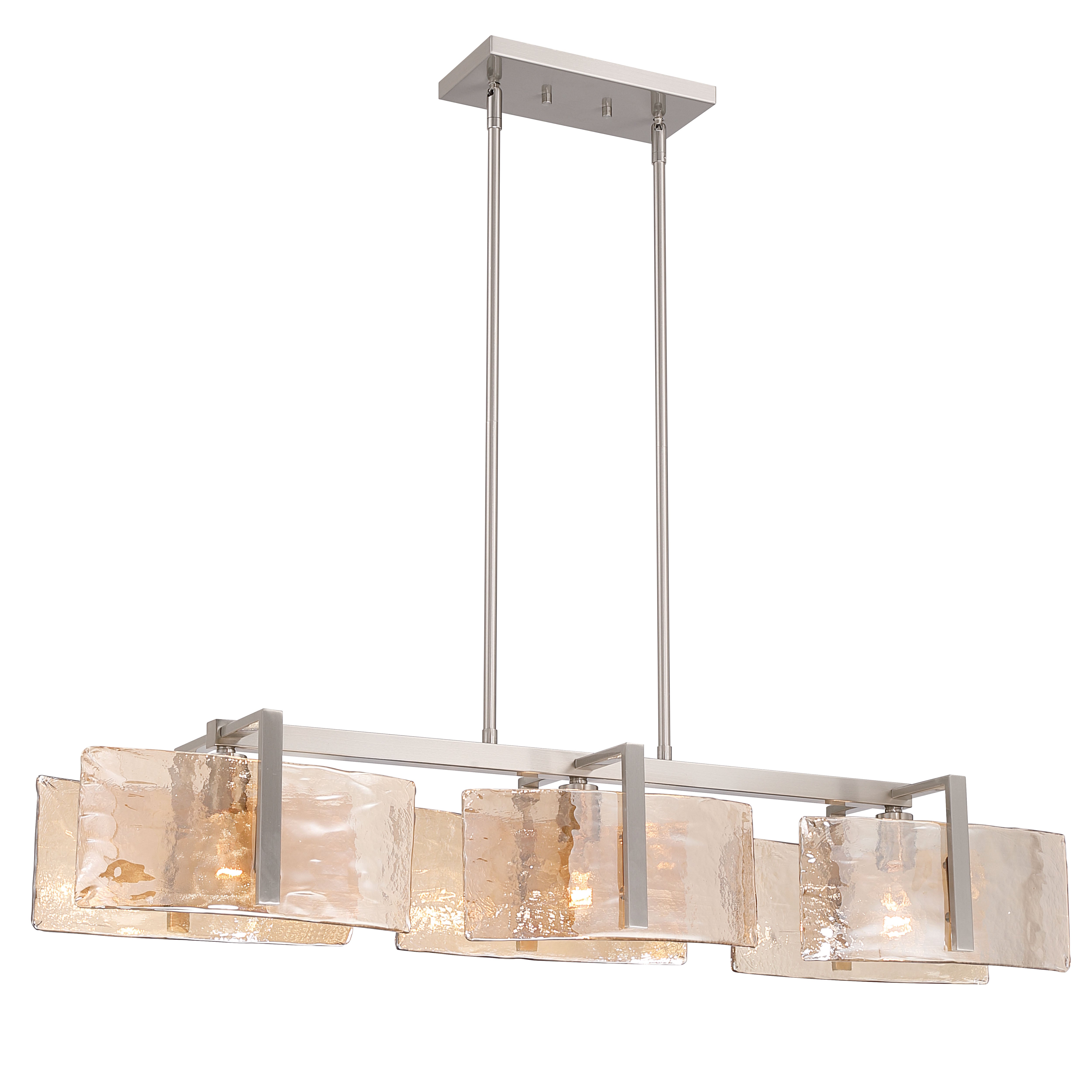 Aenon 3-light Island Light in Pewter with Amber Water Glass - - Golden Lighting