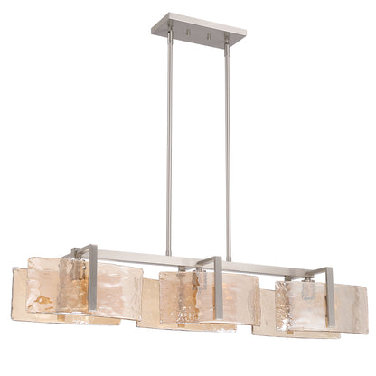 Aenon 3-light Island Light in Pewter with Amber Water Glass - - Golden Lighting