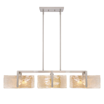Aenon 3-light Island Light in Pewter with Amber Water Glass - - Golden Lighting