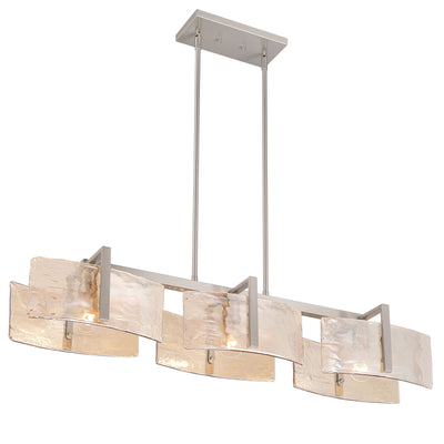 Aenon 3-light Island Light in Pewter with Amber Water Glass - - Golden Lighting