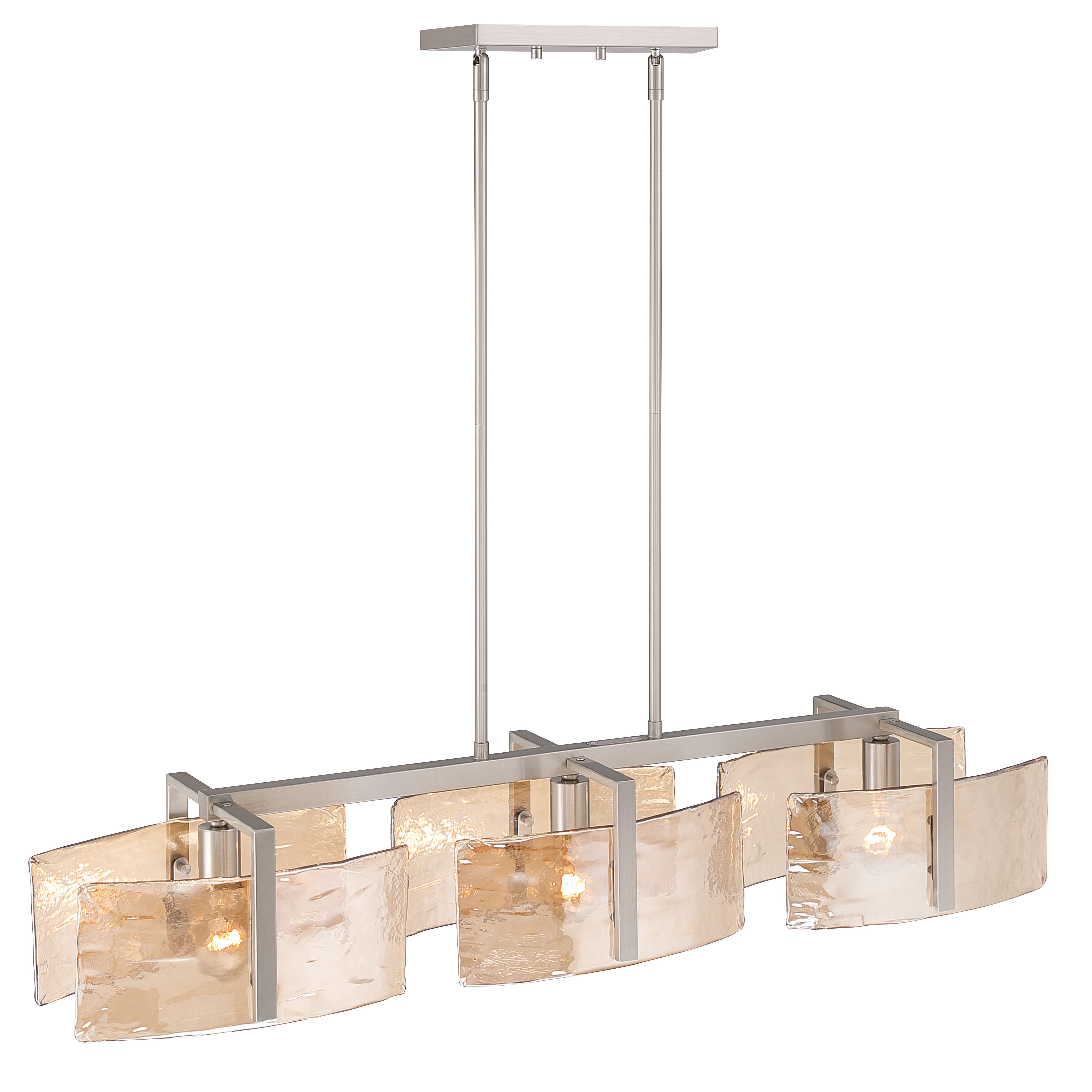 Aenon 3-light Island Light in Pewter with Amber Water Glass - - Golden Lighting