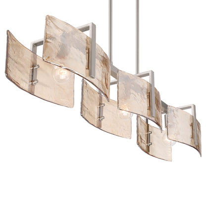 Aenon 3-light Island Light in Pewter with Amber Water Glass - - Golden Lighting