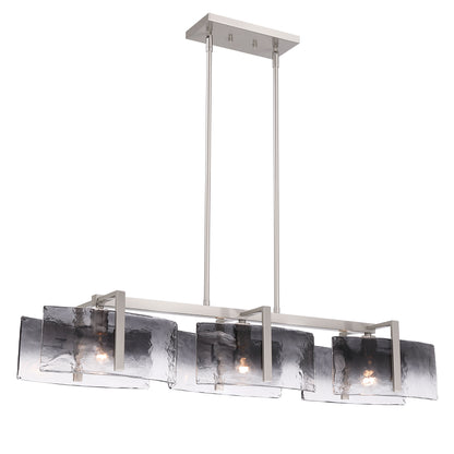 Aenon 3-light Island Light in Pewter with Smokey Water Glass - - Golden Lighting