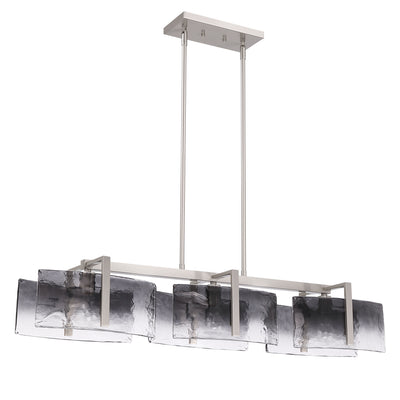 Aenon 3-light Island Light in Pewter with Smokey Water Glass - - Golden Lighting