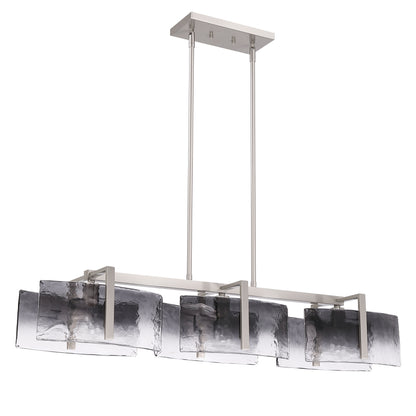 Aenon 3-light Island Light in Pewter with Smokey Water Glass - - Golden Lighting
