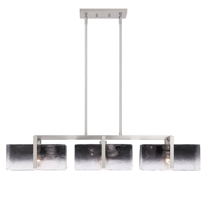 Aenon 3-light Island Light in Pewter with Smokey Water Glass - - Golden Lighting