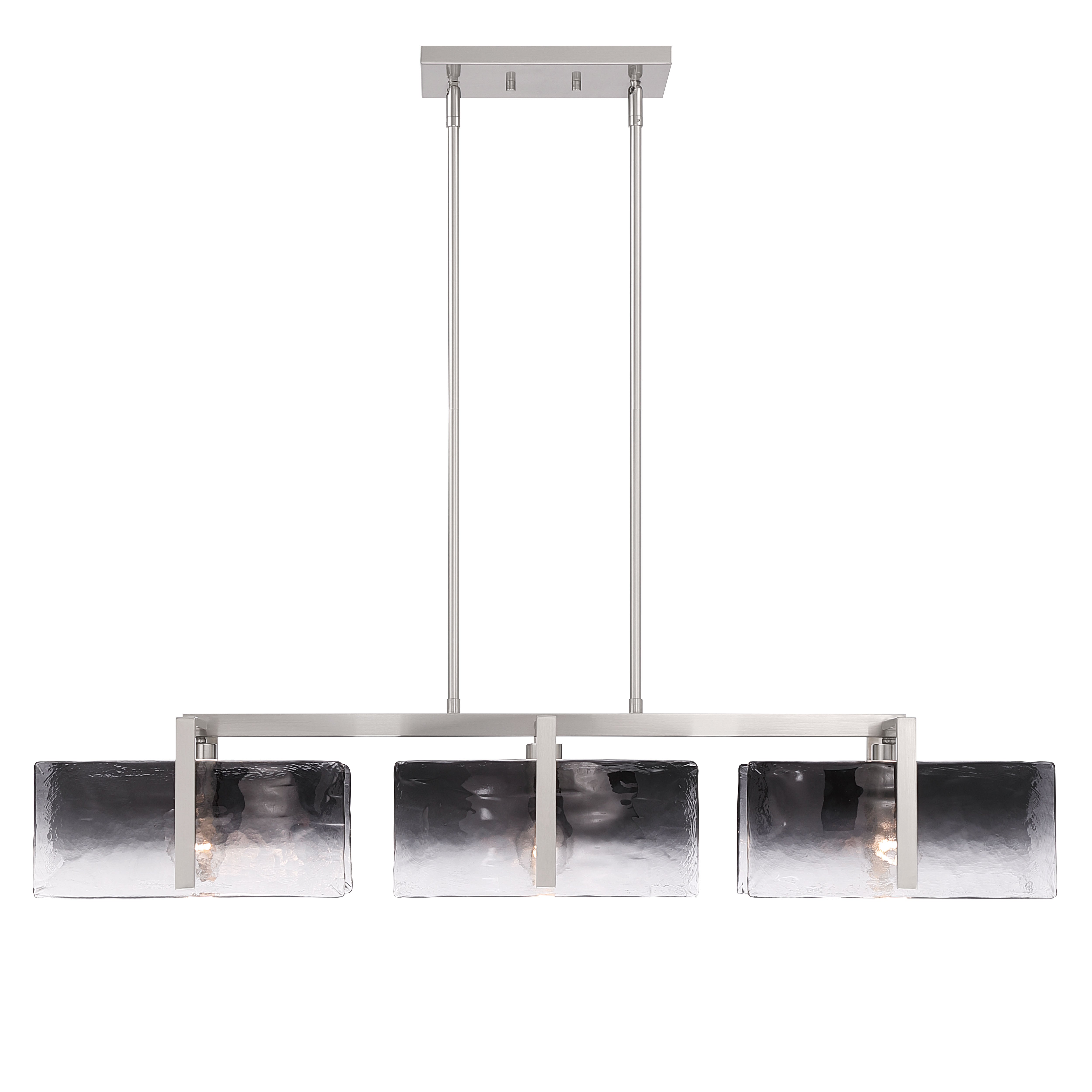 Aenon 3-light Island Light in Pewter with Smokey Water Glass - - Golden Lighting