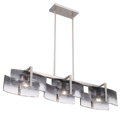 Aenon 3-light Island Light in Pewter with Smokey Water Glass - - Golden Lighting