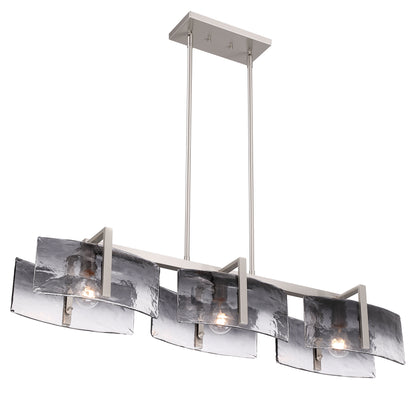 Aenon 3-light Island Light in Pewter with Smokey Water Glass - - Golden Lighting