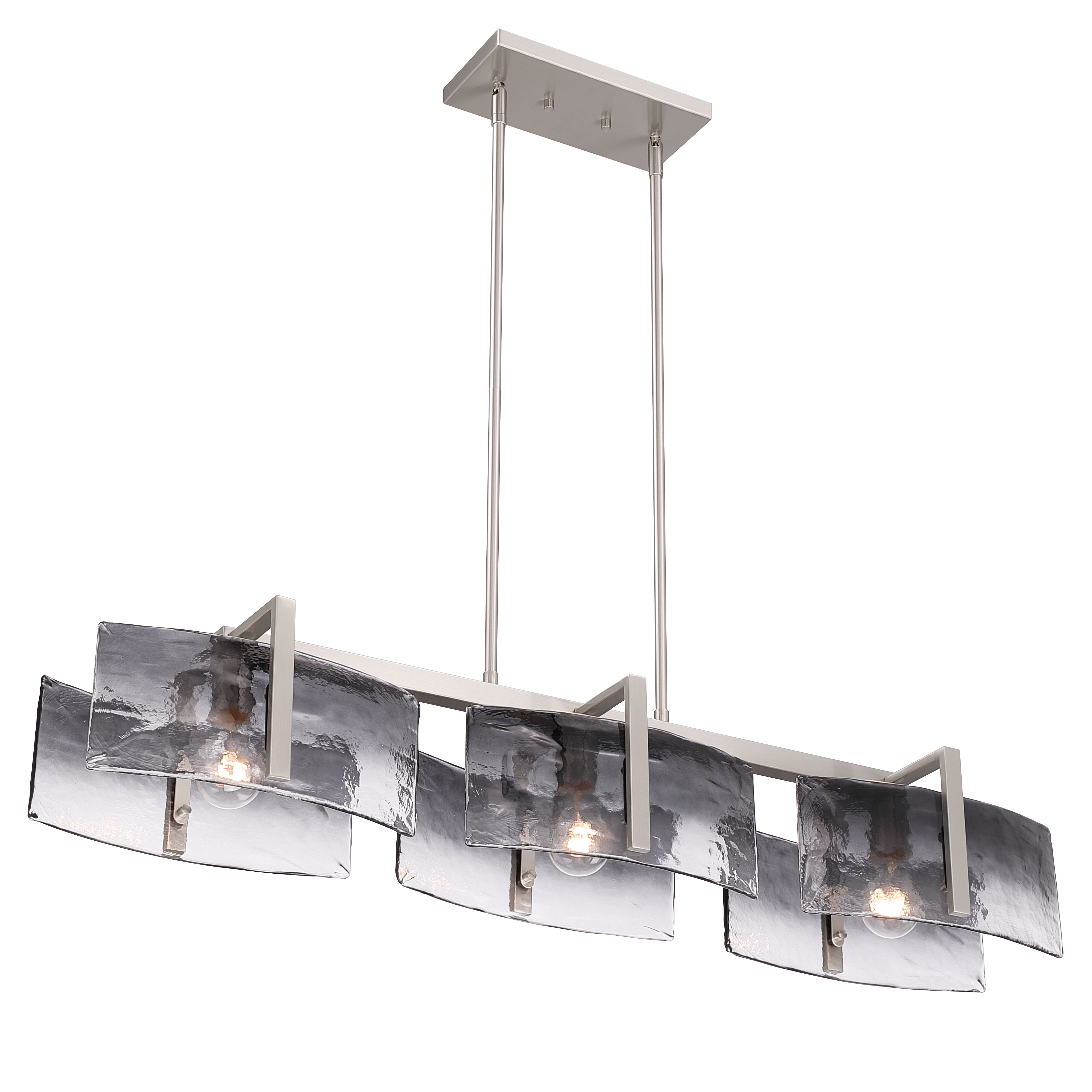 Aenon 3-light Island Light in Pewter with Smokey Water Glass - - Golden Lighting