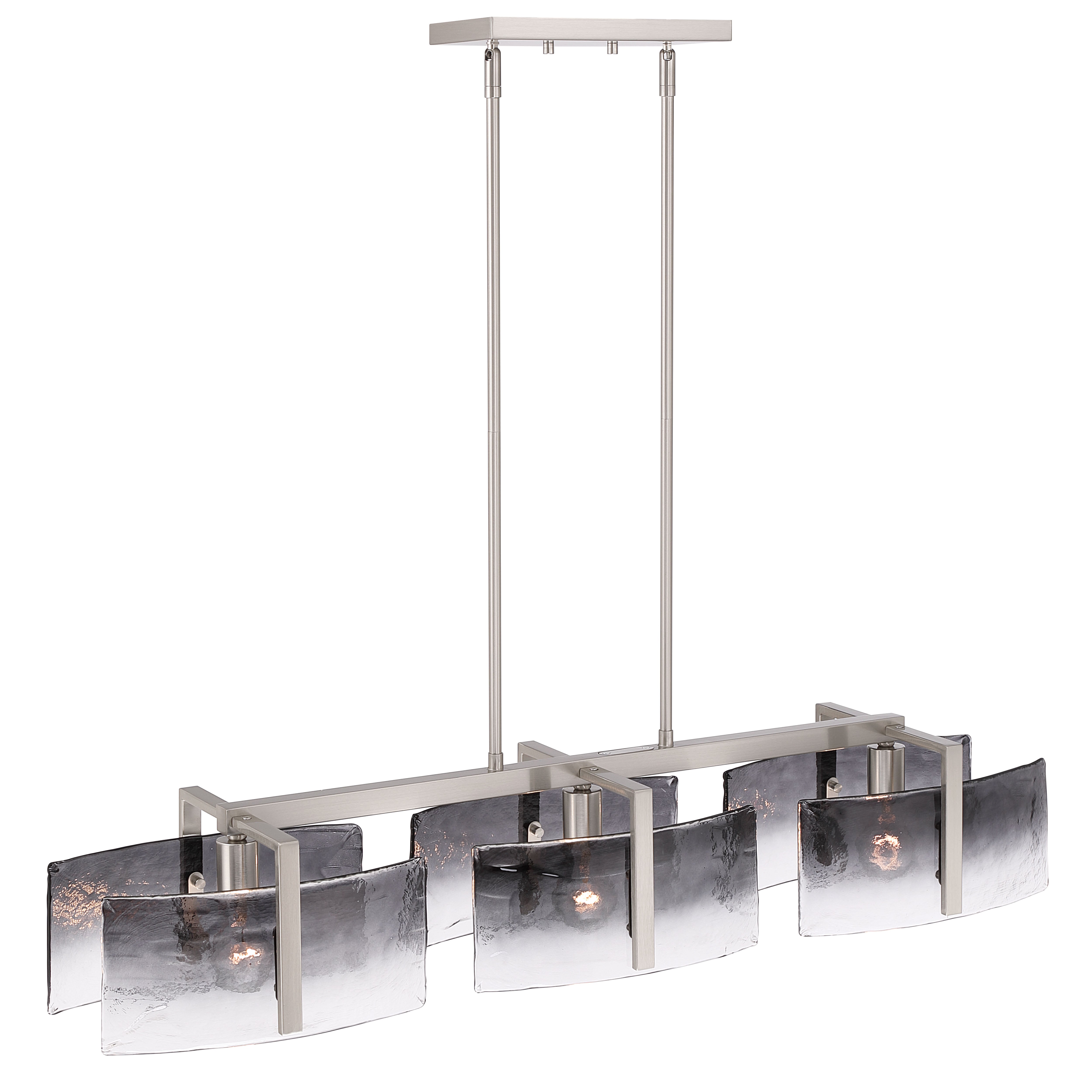 Aenon 3-light Island Light in Pewter with Smokey Water Glass - - Golden Lighting