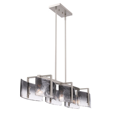 Aenon 3-light Island Light in Pewter with Smokey Water Glass - - Golden Lighting