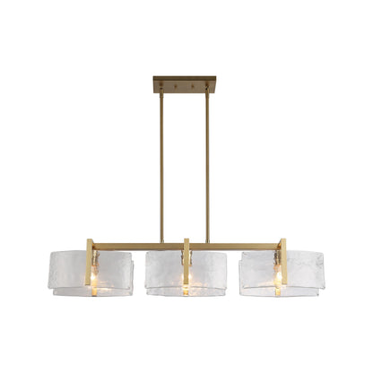 Aenon Linear Pendant in Brushed Champagne Bronze with Hammered Water Glass - - Golden Lighting