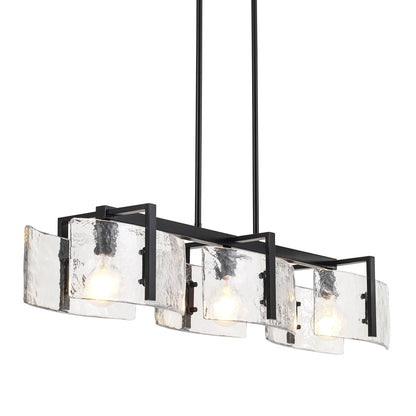 Aenon Linear Pendant in Matte Black with Hammered Water Glass Shade - - Golden Lighting