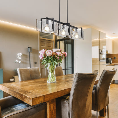 Aenon Linear Pendant in Matte Black with Hammered Water Glass Shade - Default Title - Golden Lighting