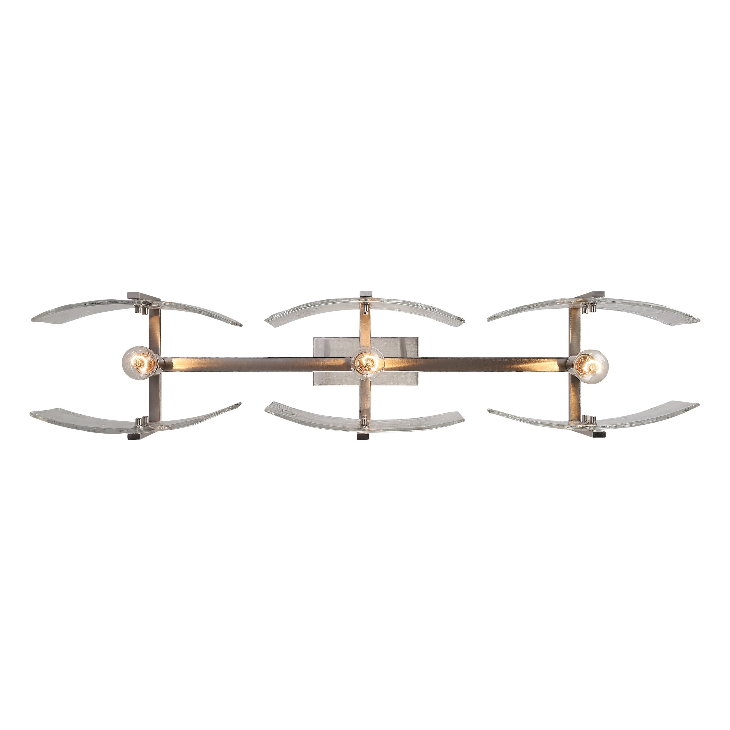 Aenon 3-Light Linear Pendant in Pewter with Hammered Water Glass - Pewter / Hammered Water Glass / Clear - Golden Lighting