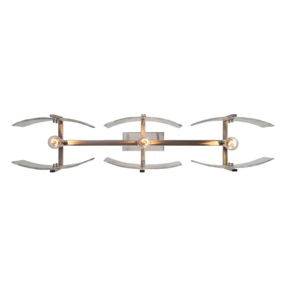 Aenon 3-Light Linear Pendant in Pewter with Hammered Water Glass - Pewter / Hammered Water Glass / Clear - Golden Lighting