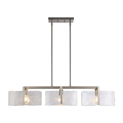 Aenon 3-Light Linear Pendant in Pewter with Hammered Water Glass - - Golden Lighting