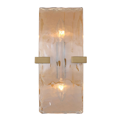 Aenon 2-light Wall Sconce in Brushed Champagne Brass with Amber Water Glass - - Golden Lighting