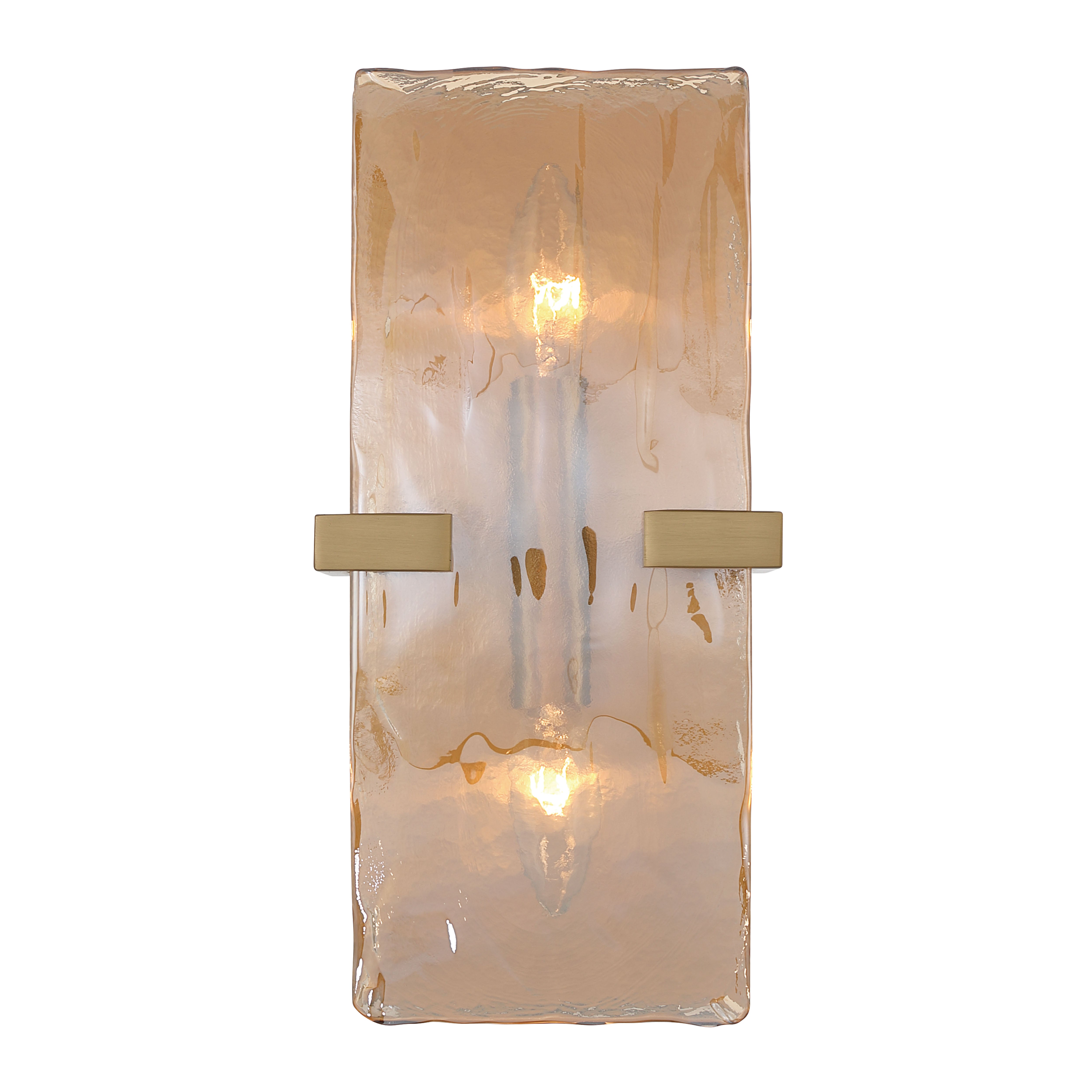 Aenon 2-light Wall Sconce in Brushed Champagne Brass with Amber Water Glass - - Golden Lighting