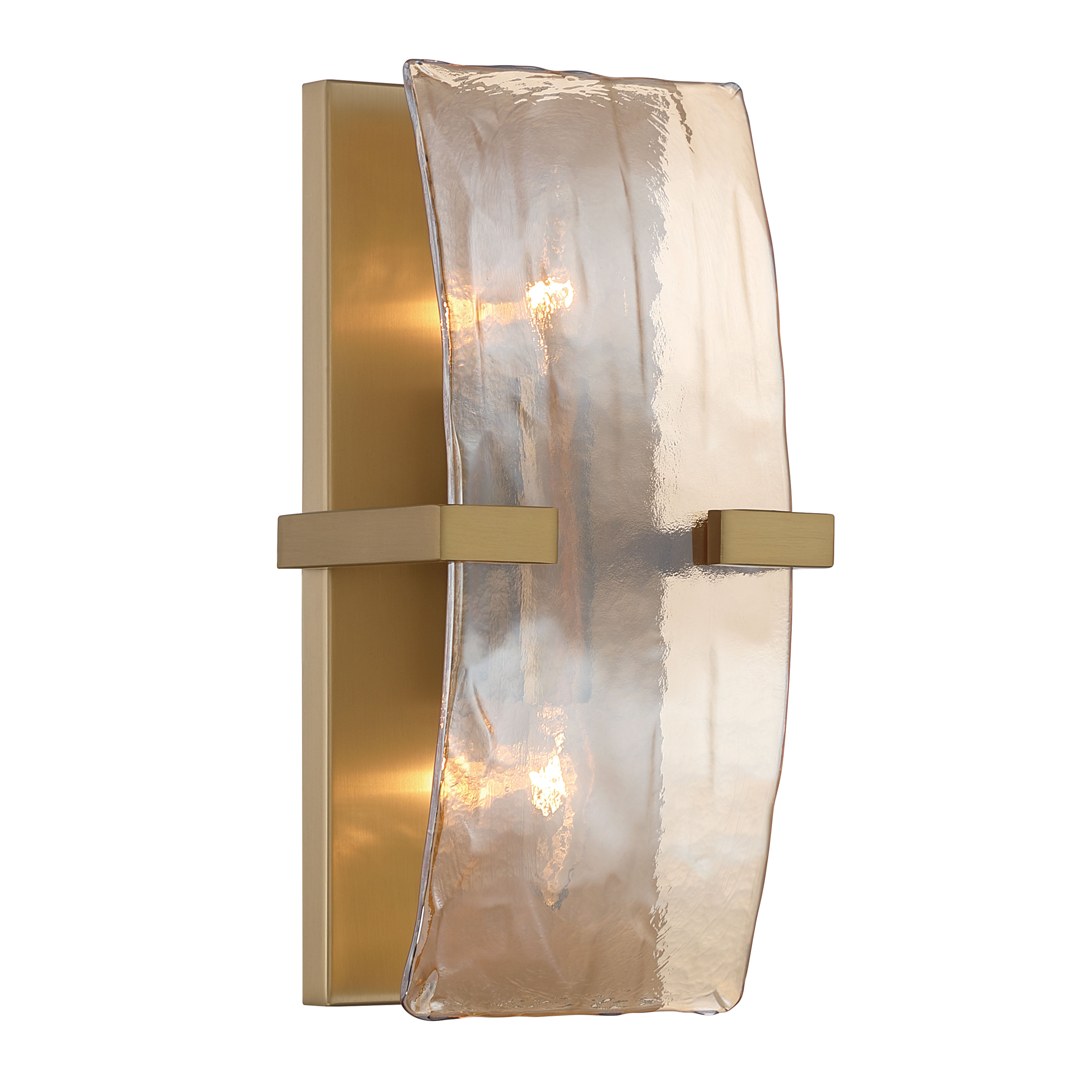 Aenon 2-light Wall Sconce in Brushed Champagne Brass with Amber Water Glass - - Golden Lighting