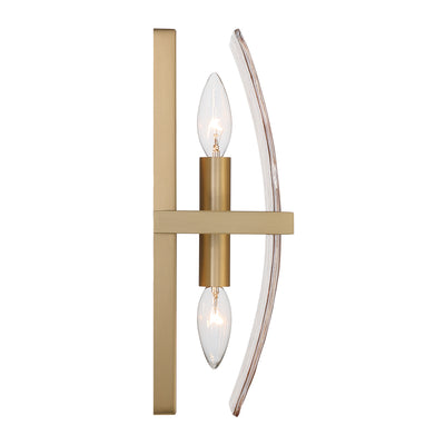 Aenon 2-light Wall Sconce in Brushed Champagne Brass with Amber Water Glass - - Golden Lighting
