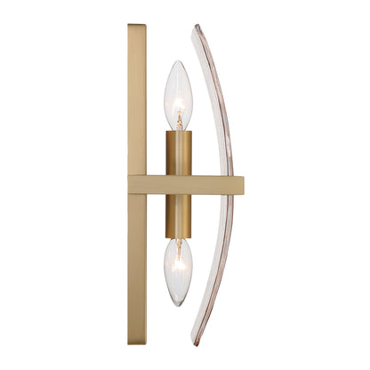 Aenon 2-light Wall Sconce in Brushed Champagne Brass with Amber Water Glass - - Golden Lighting