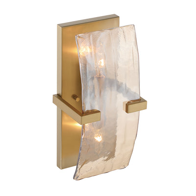Aenon 2-light Wall Sconce in Brushed Champagne Brass with Amber Water Glass - - Golden Lighting