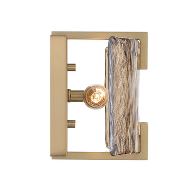 Aenon 2-light Wall Sconce in Brushed Champagne Brass with Amber Water Glass - - Golden Lighting