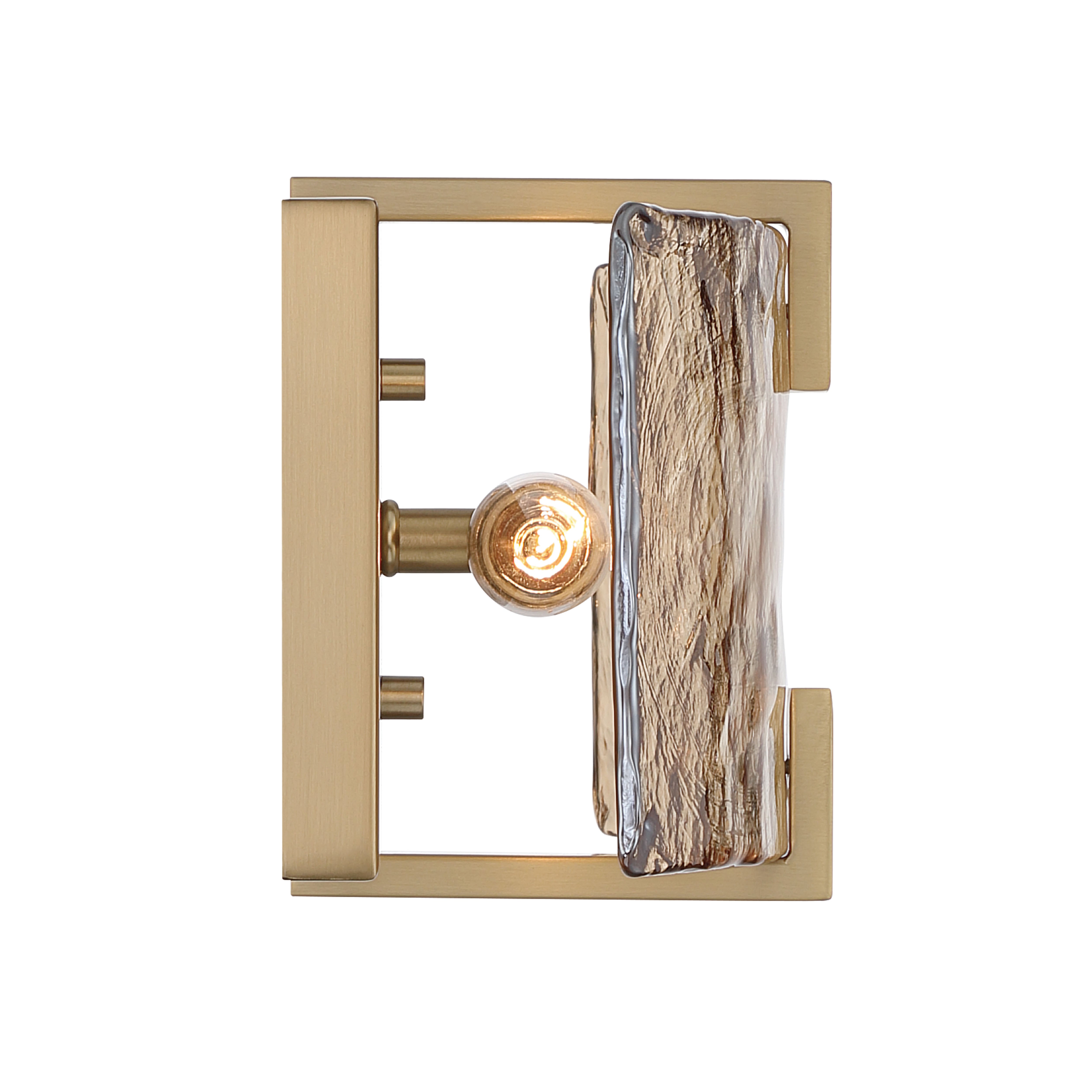 Aenon 2-light Wall Sconce in Brushed Champagne Brass with Amber Water Glass - - Golden Lighting