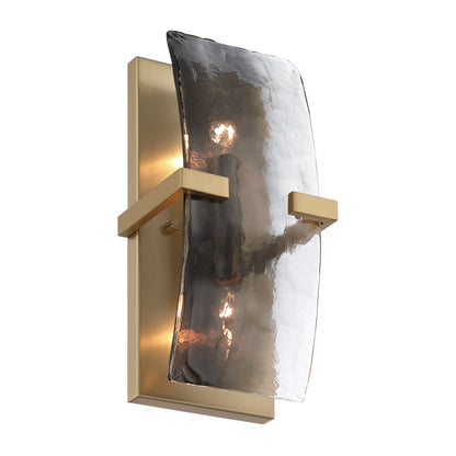 Aenon 2-light Wall Sconce in Brushed Champagne Brass with Smokey Water Glass - - Golden Lighting