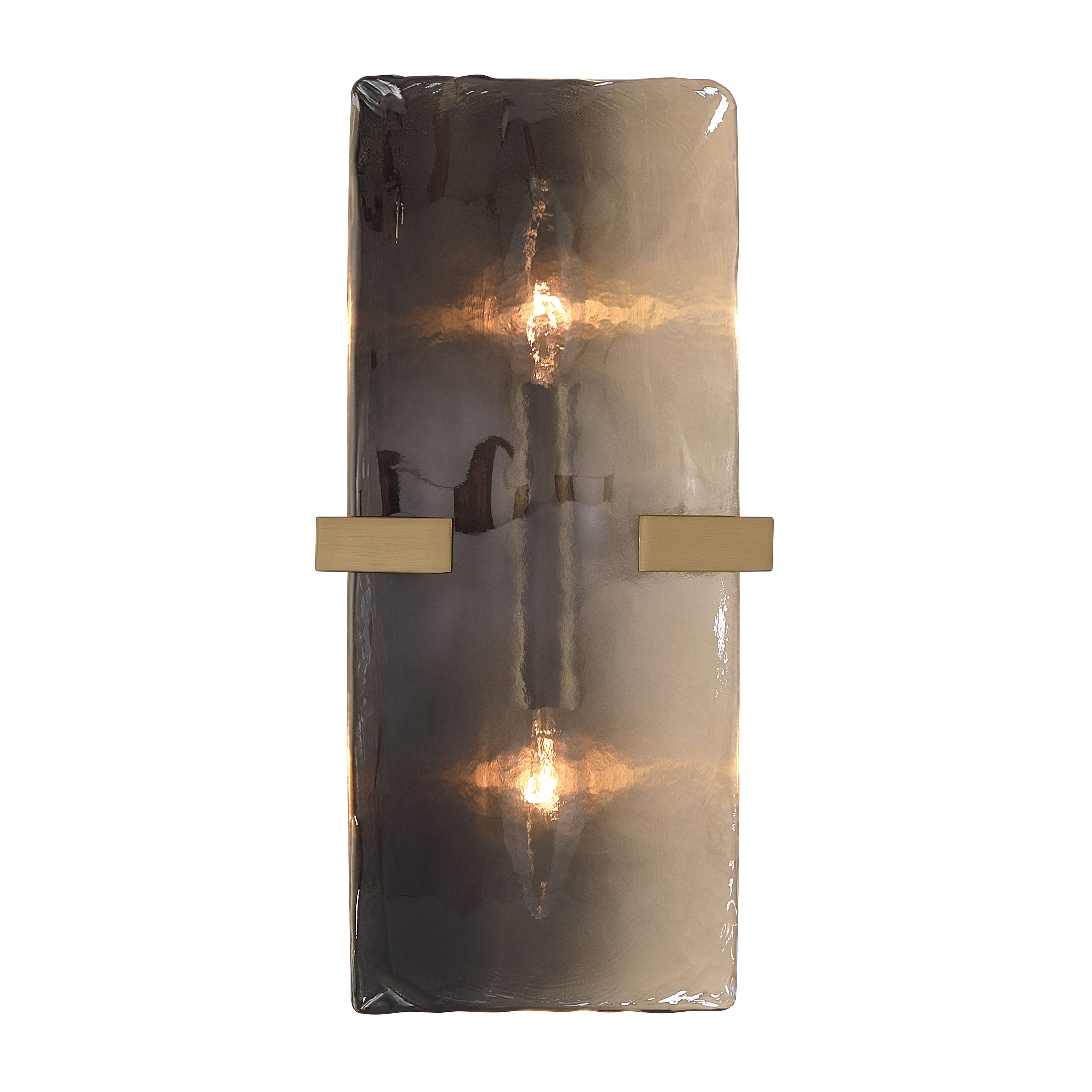 Aenon 2-light Wall Sconce in Brushed Champagne Brass with Smokey Water Glass - - Golden Lighting