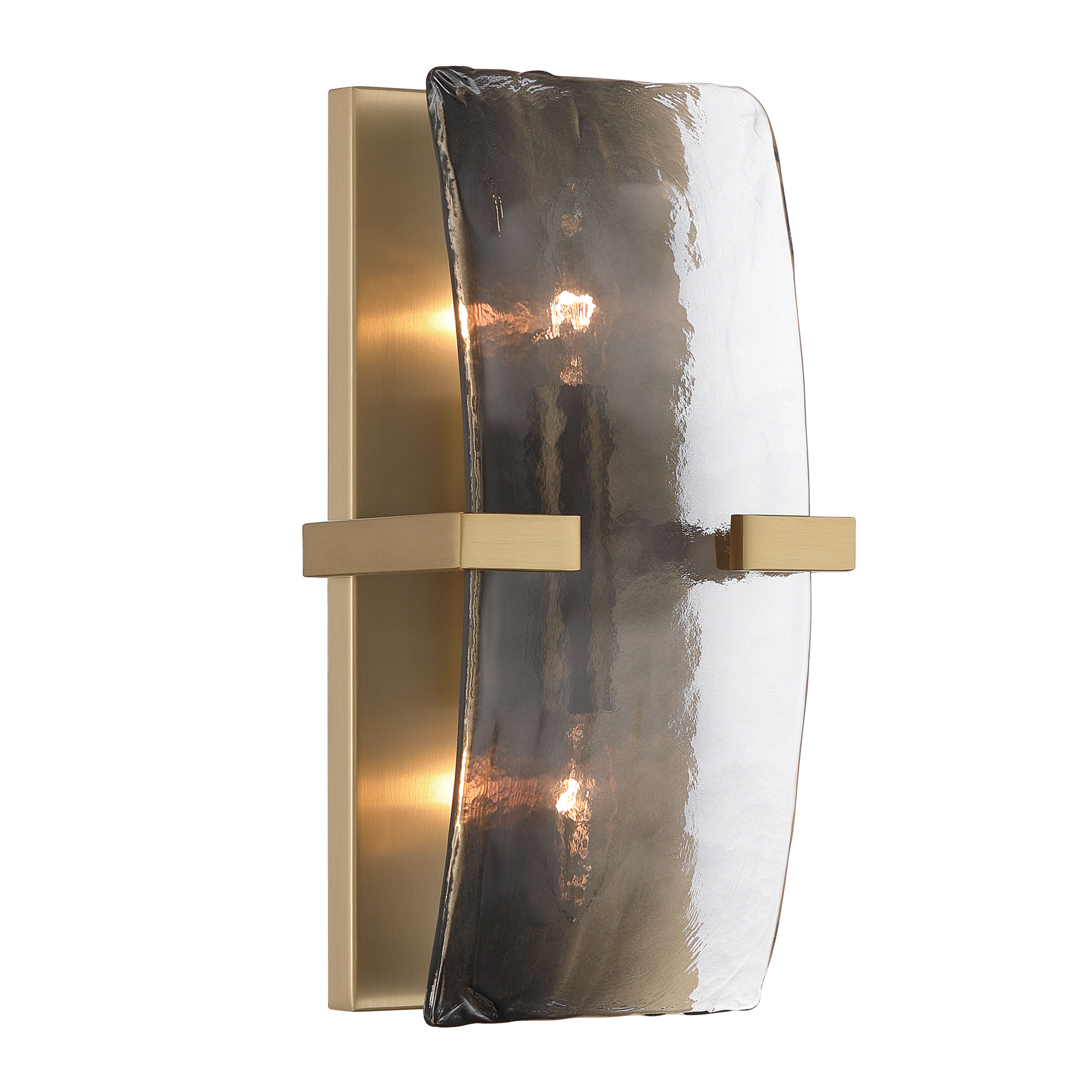 Aenon 2-light Wall Sconce in Brushed Champagne Brass with Smokey Water Glass - - Golden Lighting