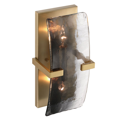 Aenon 2-light Wall Sconce in Brushed Champagne Brass with Smokey Water Glass - - Golden Lighting