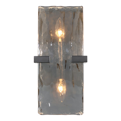 Yep by Golden Lighting Aenon 2-light Wall Sconce in Matte Black with Amber Water Glass