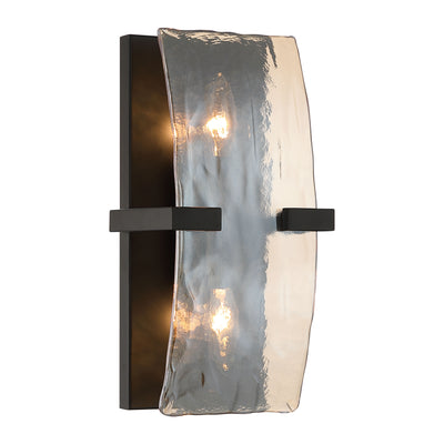 Aenon 2-light Wall Sconce in Matte Black with Amber Water Glass - - Golden Lighting