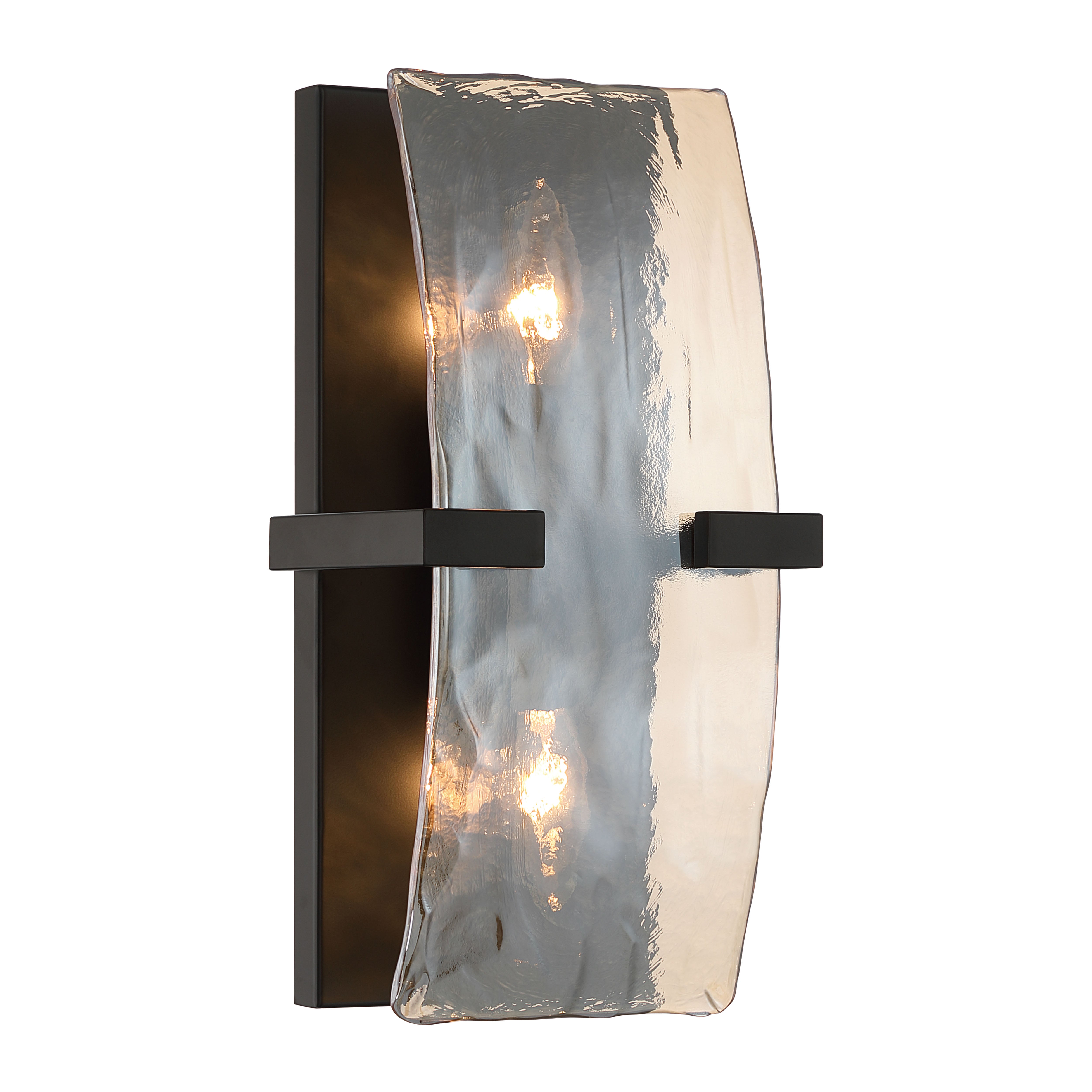 Yep by Golden Lighting Aenon 2-light Wall Sconce in Matte Black with Amber Water Glass