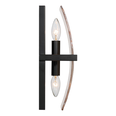 Aenon 2-light Wall Sconce in Matte Black with Amber Water Glass - - Golden Lighting
