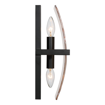 Yep by Golden Lighting Aenon 2-light Wall Sconce in Matte Black with Amber Water Glass