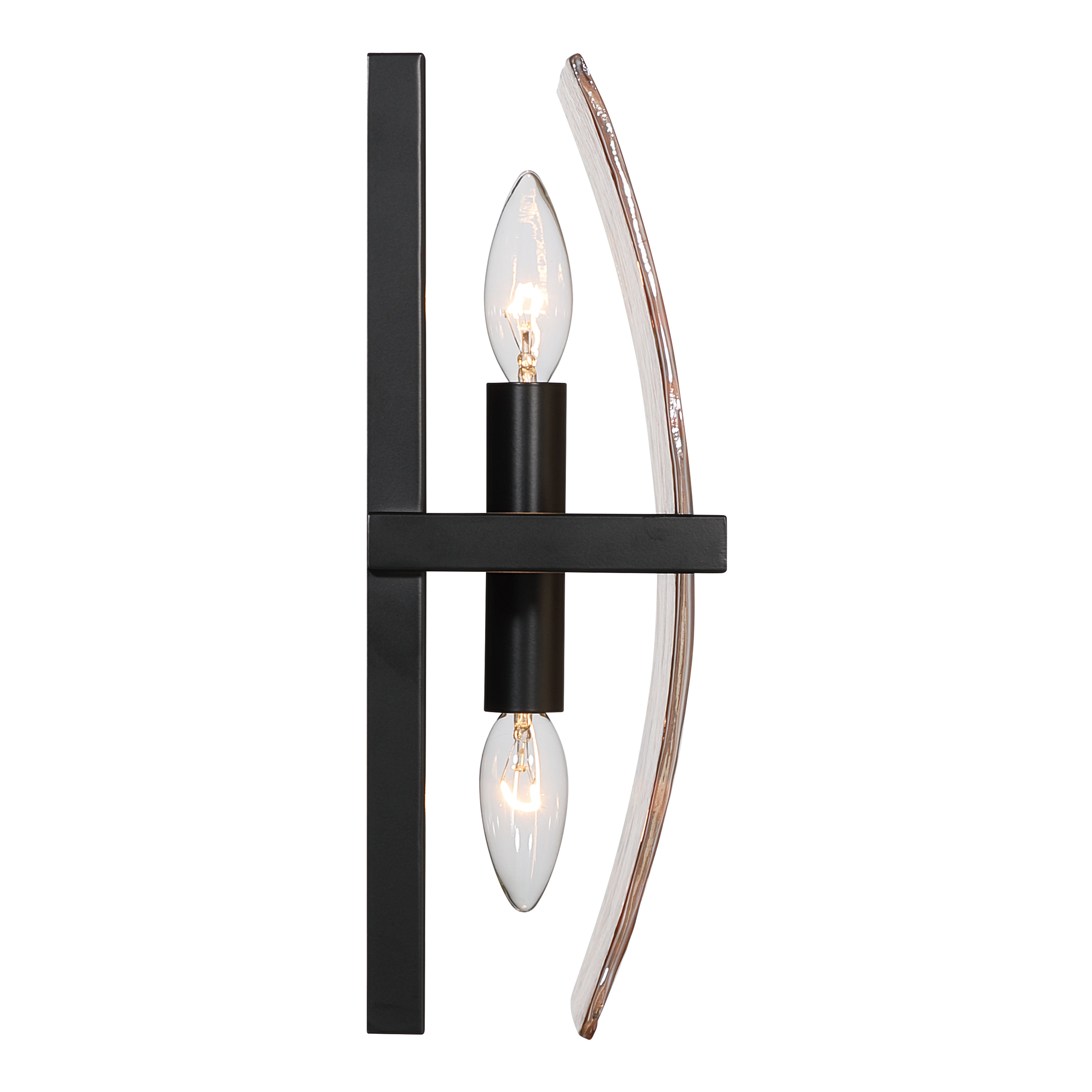 Yep by Golden Lighting Aenon 2-light Wall Sconce in Matte Black with Amber Water Glass