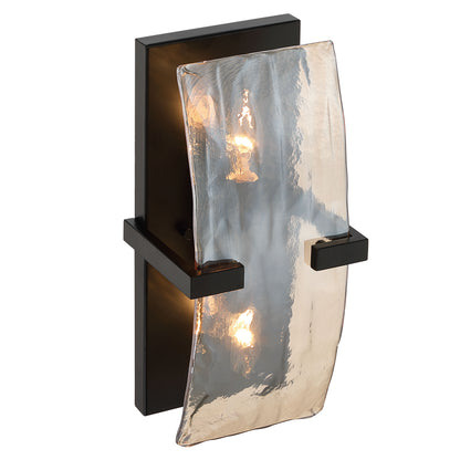 Yep by Golden Lighting Aenon 2-light Wall Sconce in Matte Black with Amber Water Glass