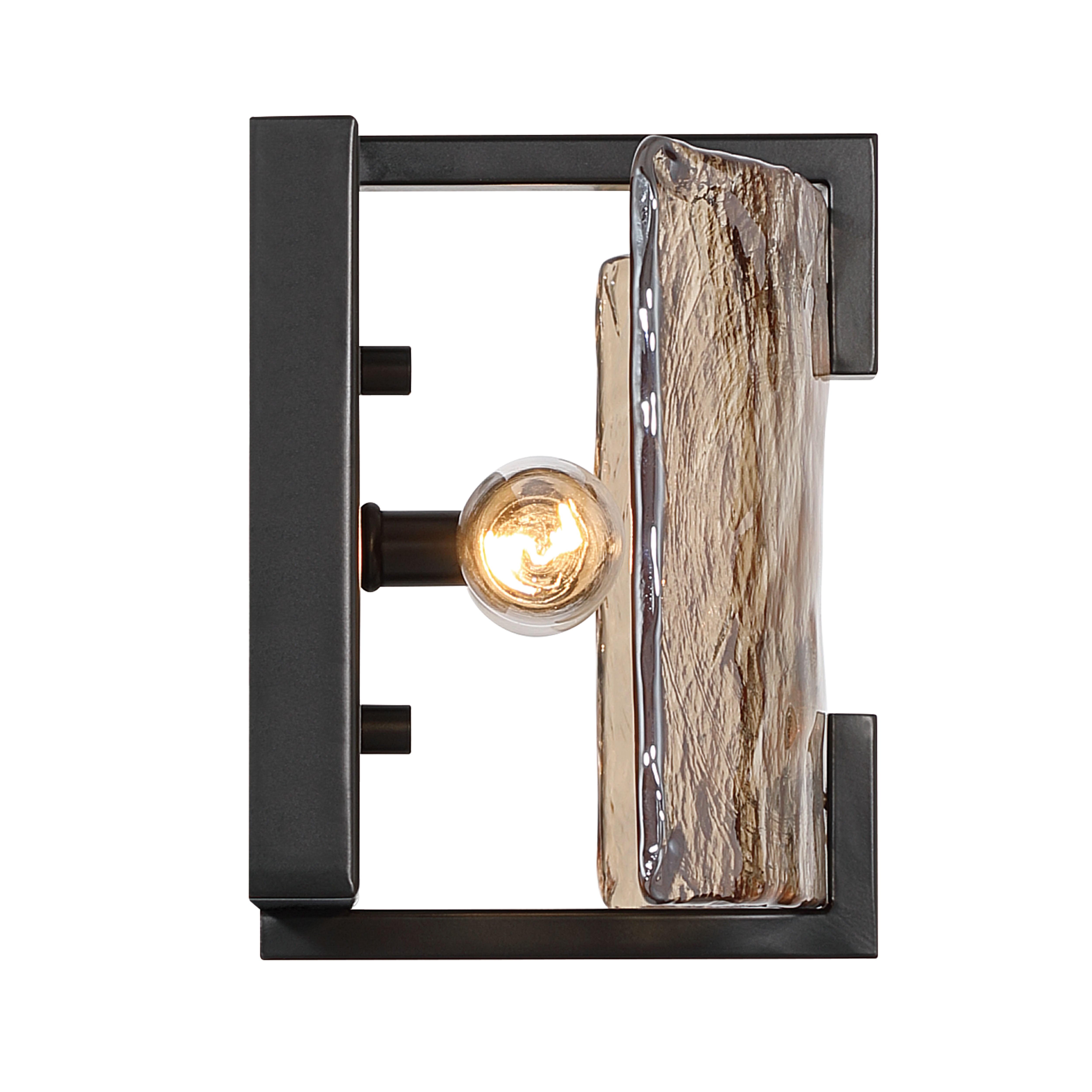 Yep by Golden Lighting Aenon 2-light Wall Sconce in Matte Black with Amber Water Glass