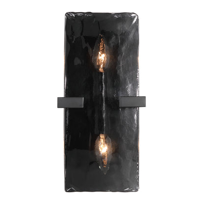 Yep by Golden Lighting Aenon 2-light Wall Sconce in Matte Black with Smokey Water Glass