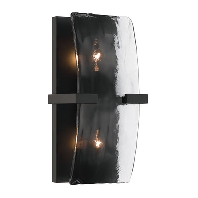 Aenon 2-light Wall Sconce in Matte Black with Smokey Water Glass - - Golden Lighting
