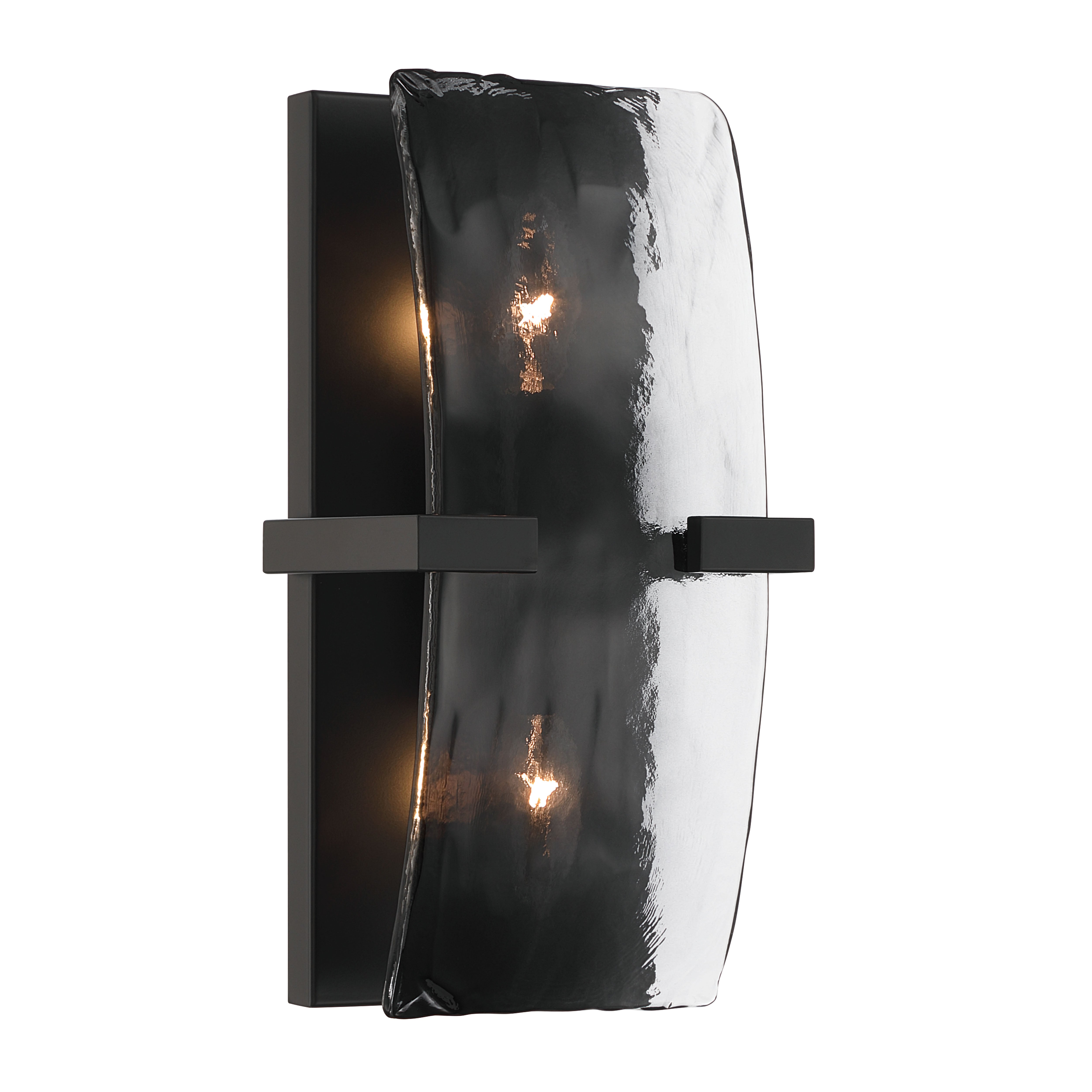 Yep by Golden Lighting Aenon 2-light Wall Sconce in Matte Black with Smokey Water Glass