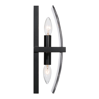 Yep by Golden Lighting Aenon 2-light Wall Sconce in Matte Black with Smokey Water Glass